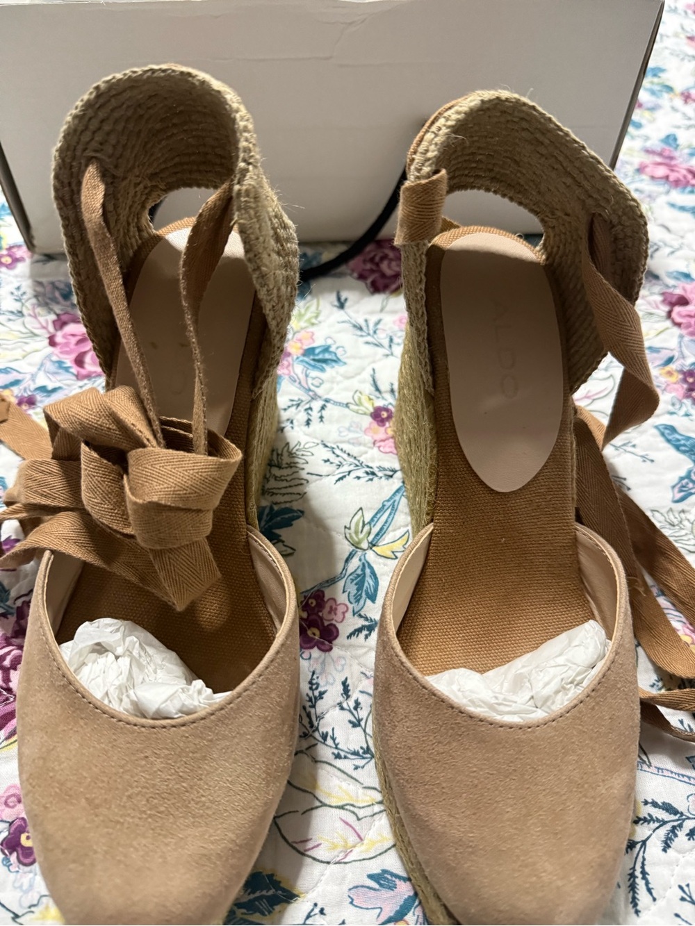 Aldo Tan Espadrille Wedge Tie-Up Sandals
